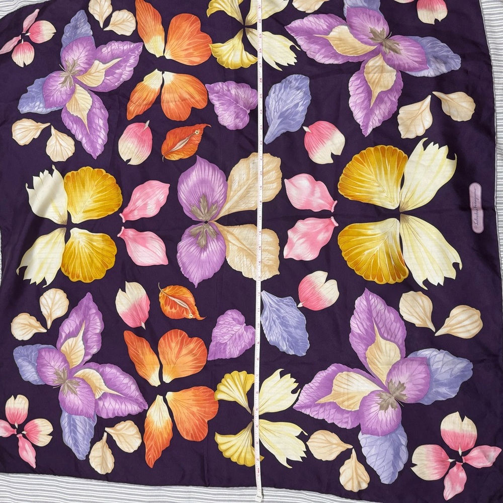 Salvatore Ferragamo Purple Floral silk Scarf - roughly 34”X33.5” - Picture 3 of 7